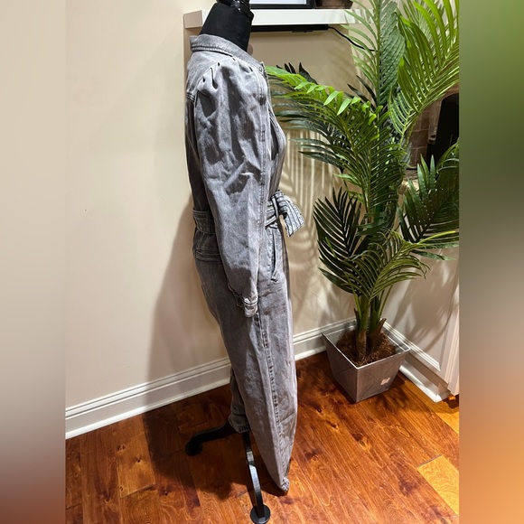 Express Puff Sleeve Tie Waist Gray Wash Denim Jumpsuit 6 - Picture 12 of 16
